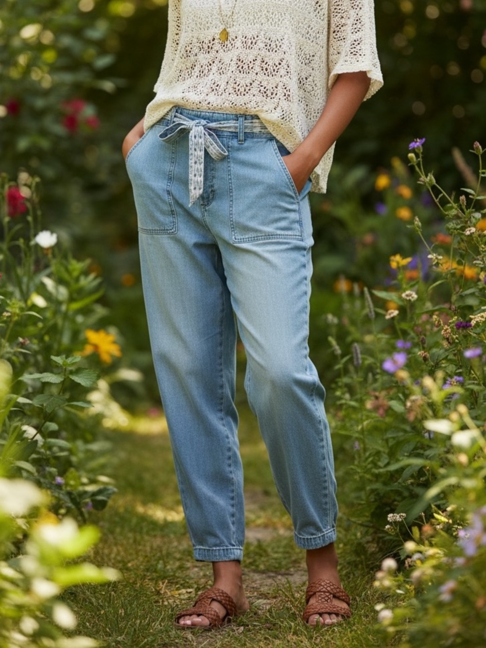Rebecca Taylor Blue Chambbray Belted Tapered Leg Pants NWT size 2